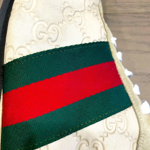 Gucci Cream/Suede & Leather Web Low Top Sneakers Size U.S-9E/Euro-42E - Picture 5 of 6